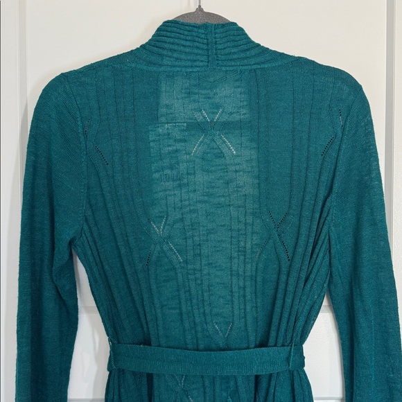 Anthro Knitted & Knotted Teal Open-Front Silk Trim Cardigan Sweater Size M NWT - Picture 12 of 15